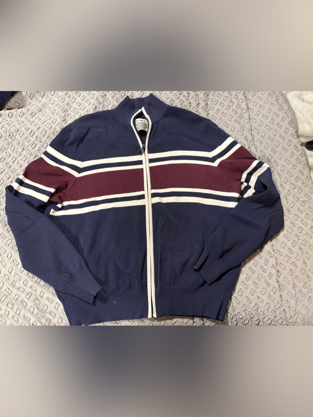 Tory Burch Sport Retro Striped Full Zip Cardigan Size Medium